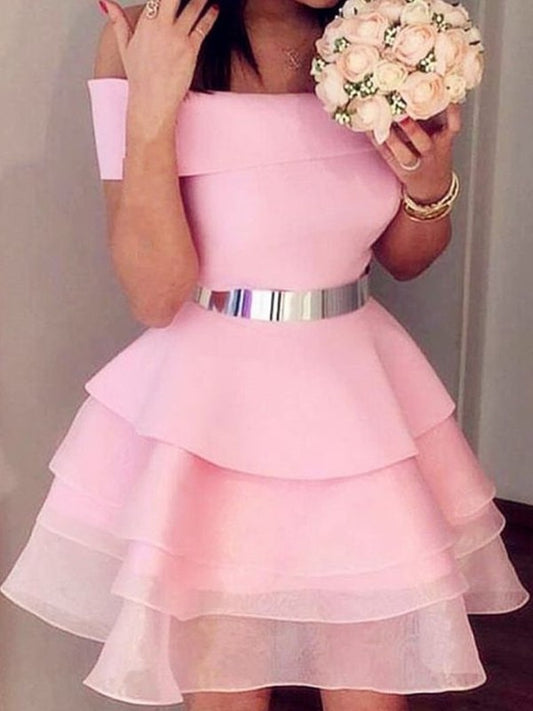 Sleeveless Organza Sash/Ribbon/Belt Off-the-Shoulder A-Line/Princess Short/Mini Homecoming Dress