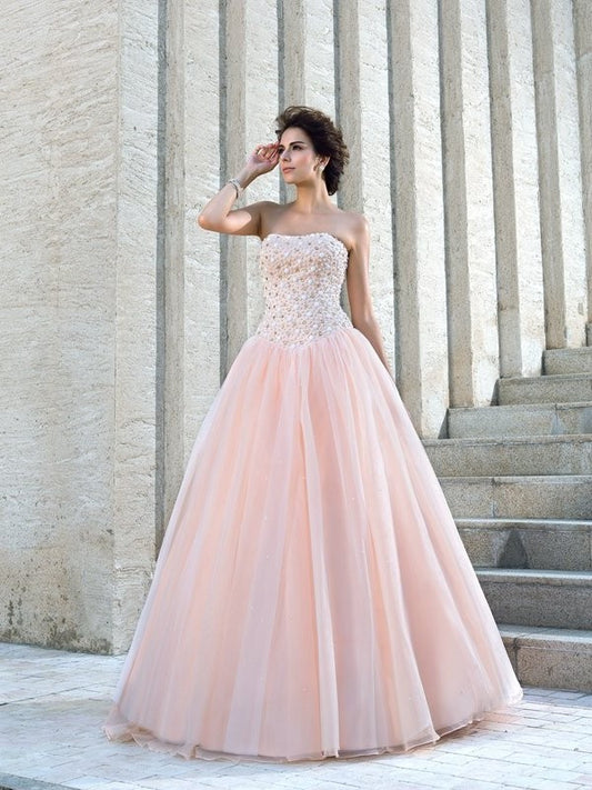 Sleeveless Ball Strapless Long Gown Beading Satin Wedding Dresses