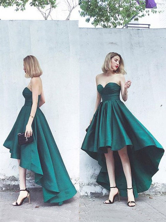 Satin Sweetheart A-Line/Princess Sleeveless Ruffles Asymmetrical Homecoming Dresses