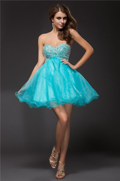 Homecoming Dresses A-Line/Princess Araceli Sweetheart Sleeveless Beading Short Organza Cocktail Dresses