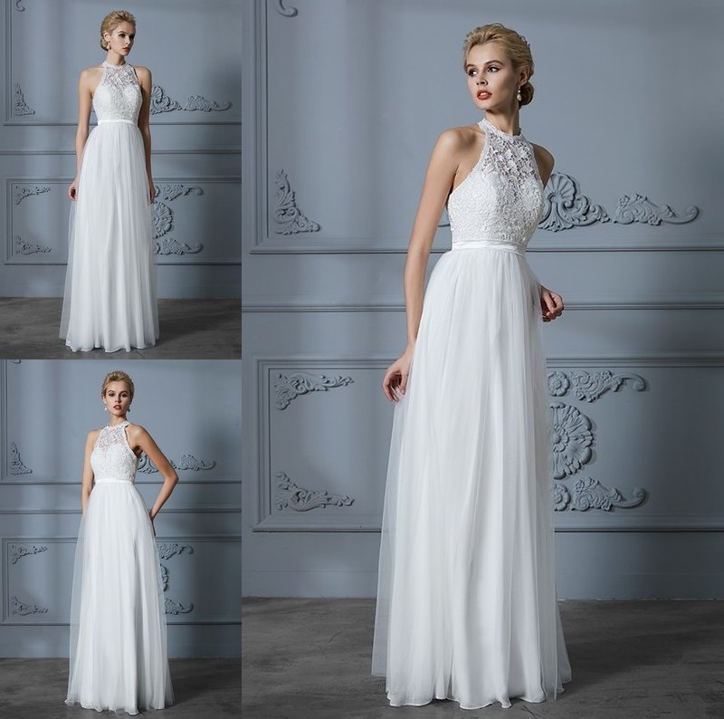 Sleeveless Scoop A-Line/Princess Tulle Floor-Length Wedding Dresses