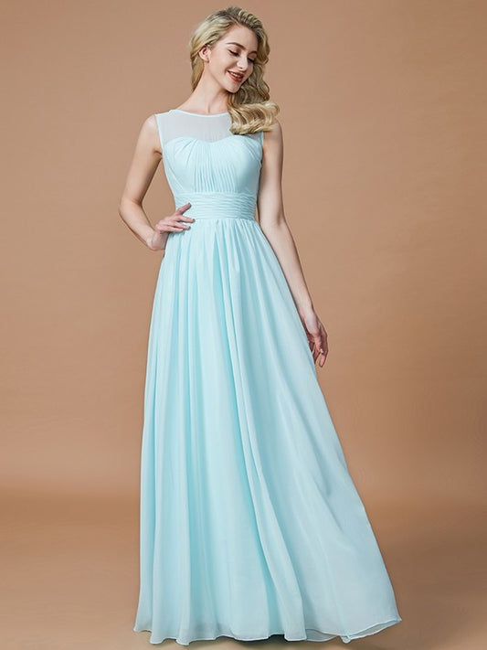 Floor-Length Sleeveless Scoop A-Line/Princess Chiffon Bridesmaid Dresses