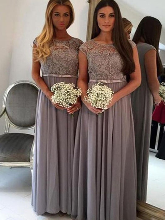 Scoop Floor-Length Applique A-Line/Princess Chiffon Bridesmaid Dresses