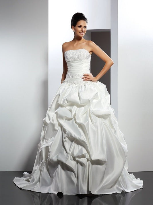 Gown Sleeveless Ball Strapless Long Satin Wedding Dresses