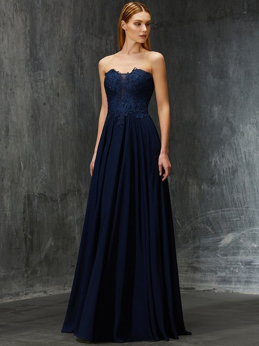 A-Line/Princess Floor-Length Sweetheart Sleeveless Applique Chiffon Dresses