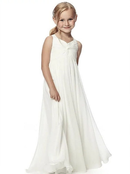 A-Line/Princess Ruffles Scoop Floor-Length Sleeveless Chiffon Flower Girl Dresses