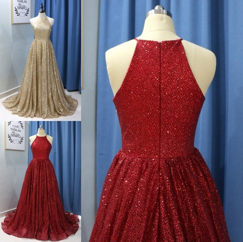 Train A-Line/Princess Jewel Sweep/Brush Sleeveless Ruffles Sequins Dresses