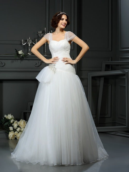 Long A-Line/Princess Sweetheart Beading Sleeveless Organza Wedding Dresses