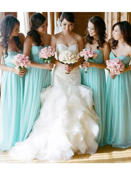 Floor-Length A-Line/Princess Sleeveless Sweetheart Chiffon Bridesmaid Dresses