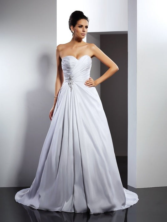 Long Sleeveless A-Line/Princess Ruffles Sweetheart Taffeta Wedding Dresses