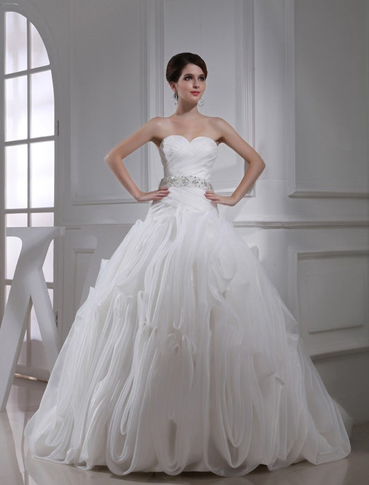 Ball Beading Sleeveless Gown Sweetheart Organza Wedding Dresses