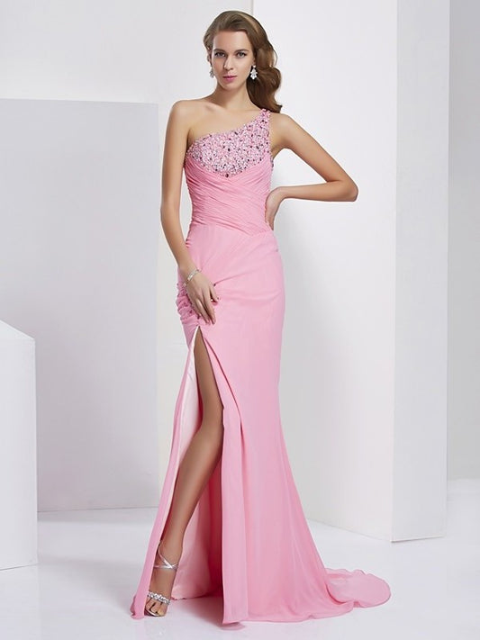 Sheath/Column Sleeveless Beading Sweetheart Long Chiffon Dresses