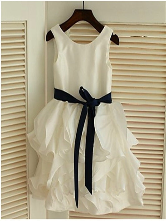 Sleeveless A-line/Princess Bowknot Chiffon Tea-Length Scoop Flower Girl Dresses