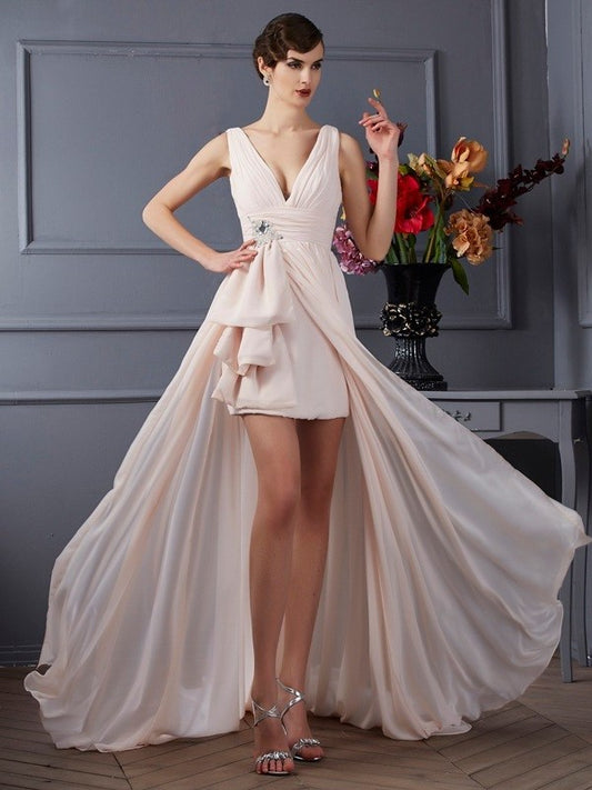 Beading A-Line/Princess Sleeveless Straps Long Chiffon Dresses