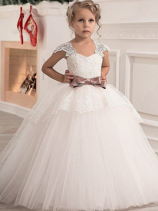 Ball Straps Floor-Length Gown Tulle Sash/Ribbon/Belt Sleeveless Flower Girl Dresses