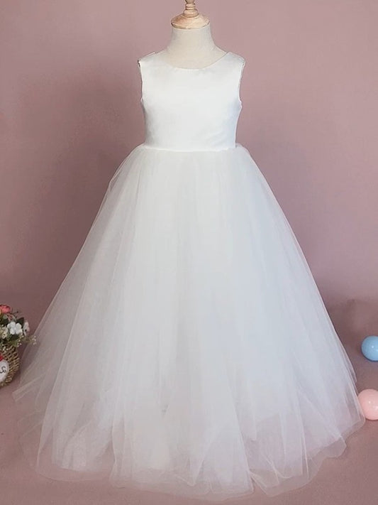 Floor-Length Sleeveless Tulle A-Line/Princess Ruffles Scoop Flower Girl Dresses