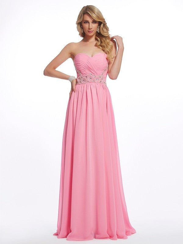 A-Line/Princess Sleeveless Sweetheart Applique Long Chiffon Dresses