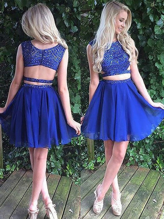 A-Line/Princess Short/Mini Chiffon Scoop Sleeveless Two Piece Dresses