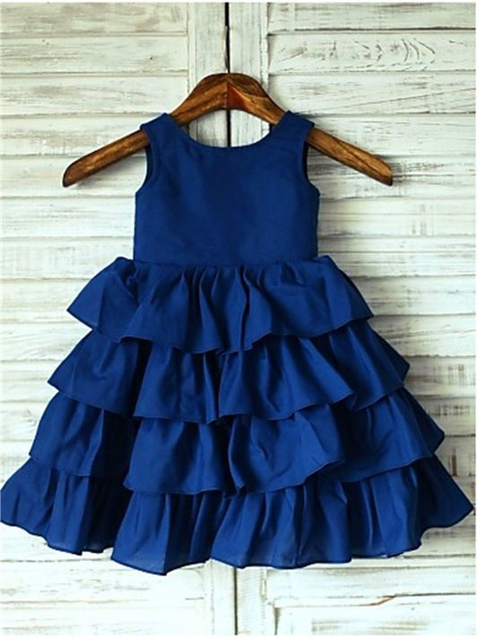 Tea-Length Scoop Sleeveless Chiffon A-line/Princess Layers Flower Girl Dresses