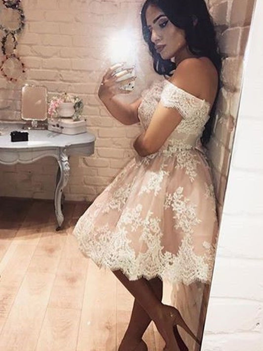 Off-the-Shoulder Sleeveless A-Line/Princess Lace Short/Mini Dresses