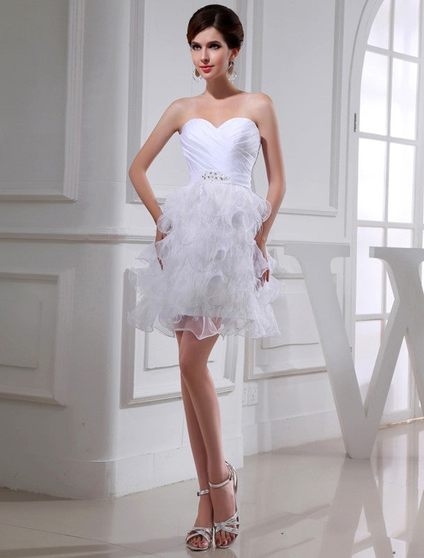 A-Line/Princess Britney Beading Sweetheart Sleeveless Short Satin Organza Cocktail Homecoming Dresses Dresses