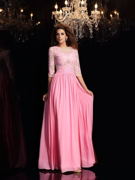 Applique Sleeves 1/2 Long Silk A-Line/Princess Scoop like Satin Dresses