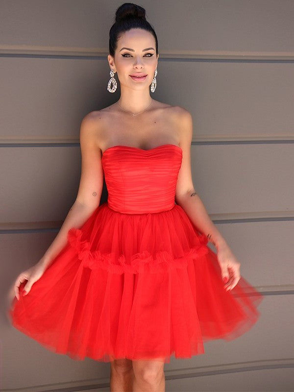 Ruffles Strapless Tulle A-Line/Princess Sleeveless Short/Mini Homecoming Dresses