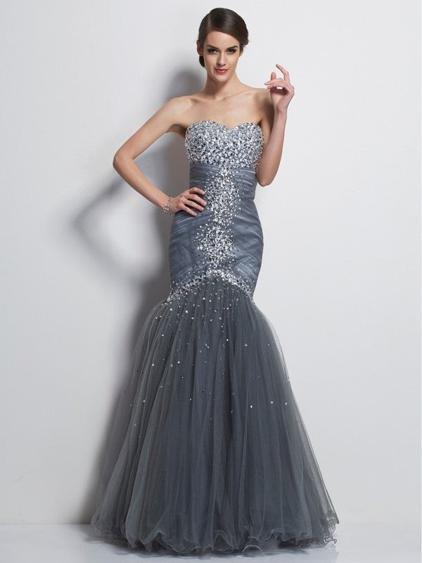 Sleeveless Trumpet/Mermaid Beading Sweetheart Long Net Dresses