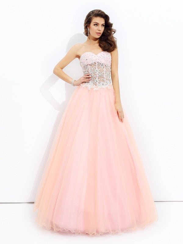 Sweetheart Sleeveless A-line/Princess Lace Long Net Dresses