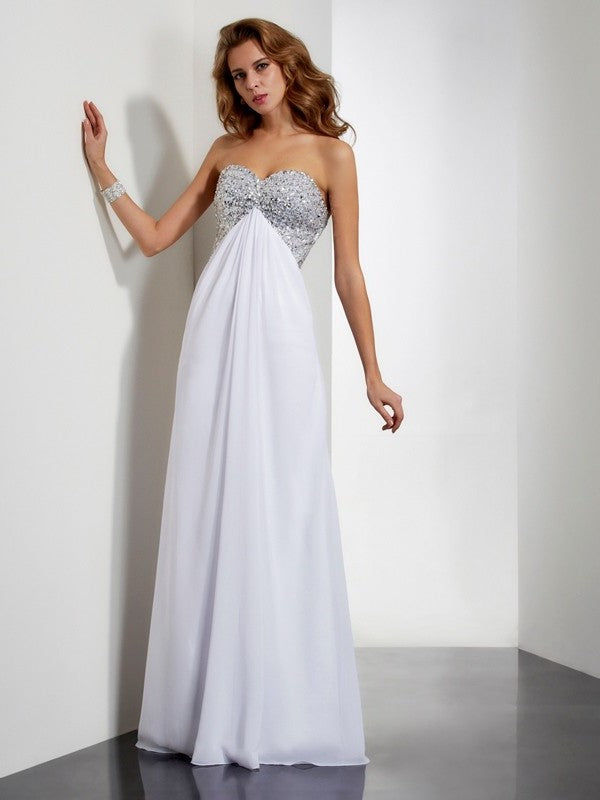 Sleeveless Sweetheart Sheath/Column Beading Long Chiffon Dresses