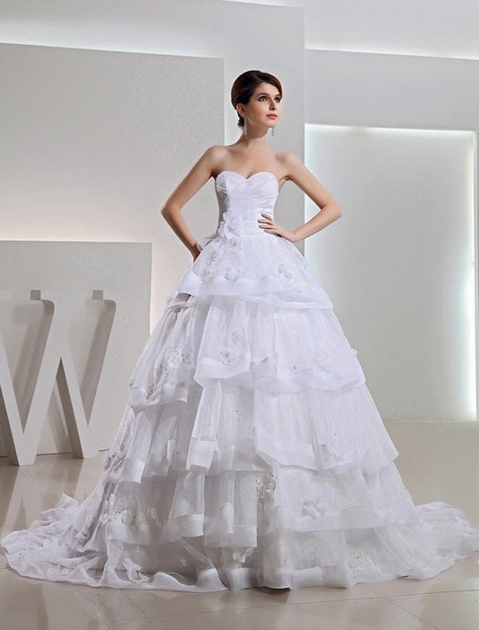 Long Ball Gown Beading Sweetheart Organza Applique Wedding Dresses