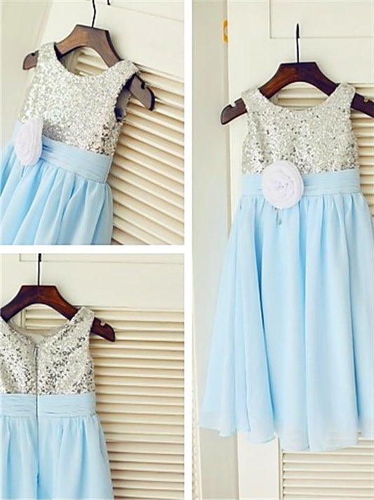 Scoop Sequin A-line/Princess Chiffon Sleeveless Tea-Length Flower Girl Dresses