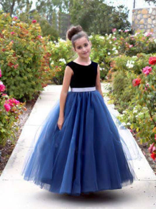 Scoop A-Line/Princess Sash/Ribbon/Belt Tulle Ankle-Length Sleeveless Flower Girl Dresses