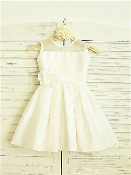 Flower A-line/Princess Hand-made Chiffon Scoop Tea-Length Sleeveless Flower Girl Dresses