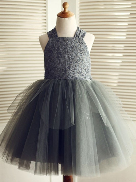 Lace A-Line/Princess Knee-Length Sleeveless Tulle Straps Flower Girl Dresses