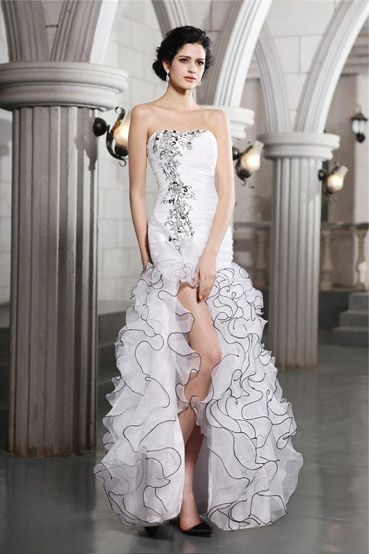 Sleeveless Beading Strapless Long Sheath/Column Organza Wedding Dresses