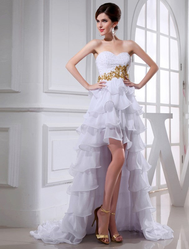 A-Line/Princess Beading Sweetheart Sleeveless High Low Applique Chiffon Laney Homecoming Dresses Cocktail Dresses