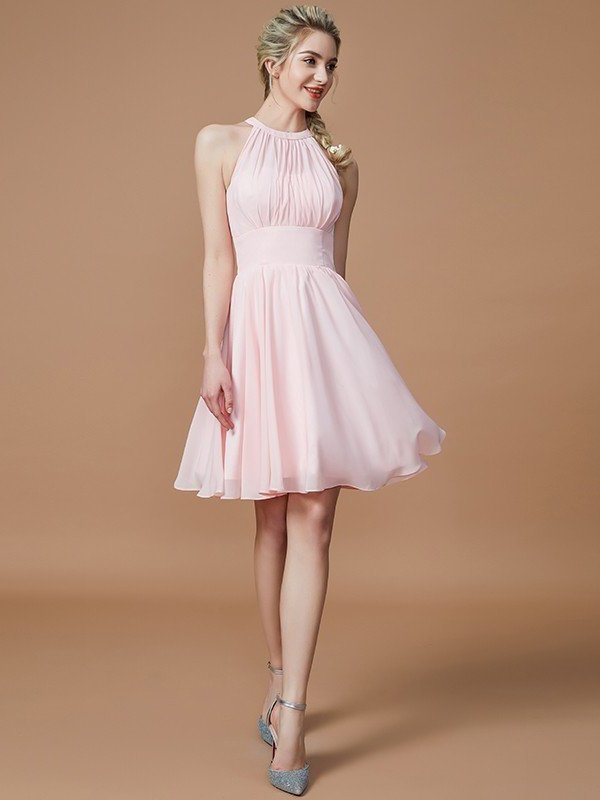 A-Line/Princess Knee-Length Chiffon Sleeveless Scoop Bridesmaid Dresses