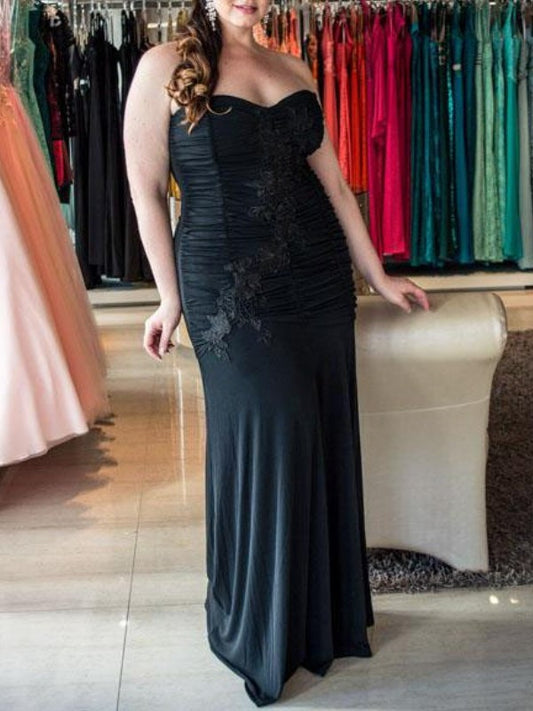 Sleeveless Sheath/Column Floor-Length Chiffon Applique Sweetheart Plus Size Dresses