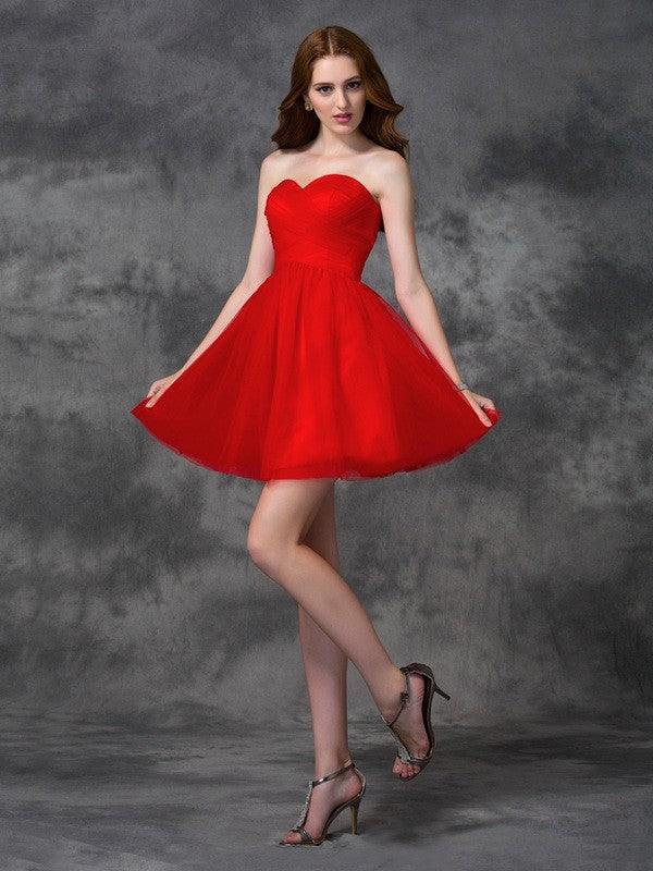 Homecoming Dresses Alondra A-line/Princess Sweetheart Ruffles Sleeveless Short Net Cocktail Dresses