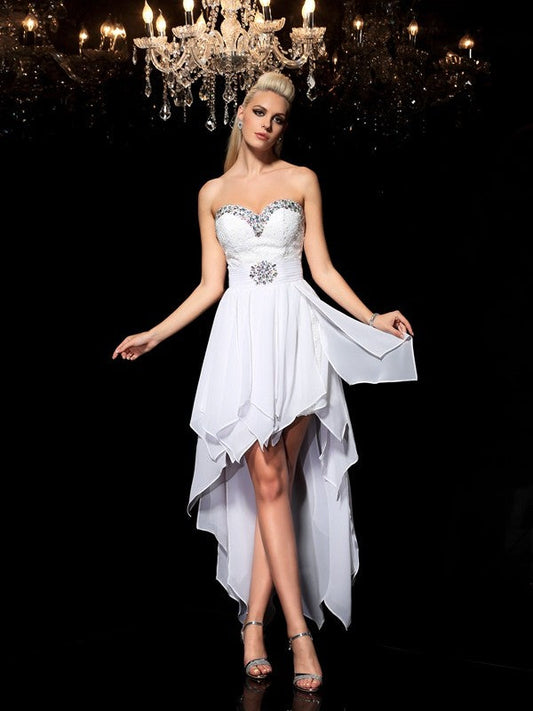 A-Line/Princess Homecoming Dresses Sweetheart Beading Sleeveless High Low Sarai Chiffon Cocktail Dresses