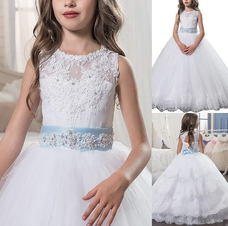 Ball Scoop Sleeveless Floor-Length Gown Tulle Applique Flower Girl Dresses