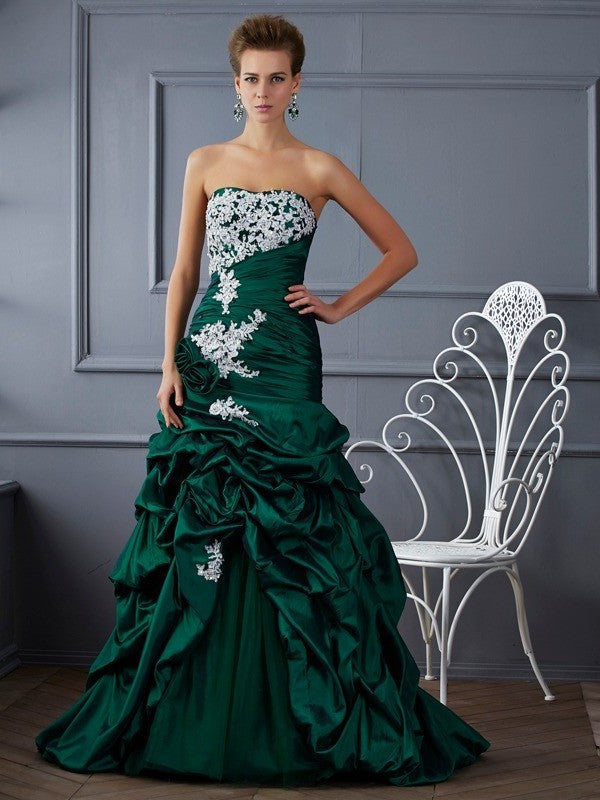 Gown Applique Sleeveless Long Ball Strapless Taffeta Quinceanera Dresses