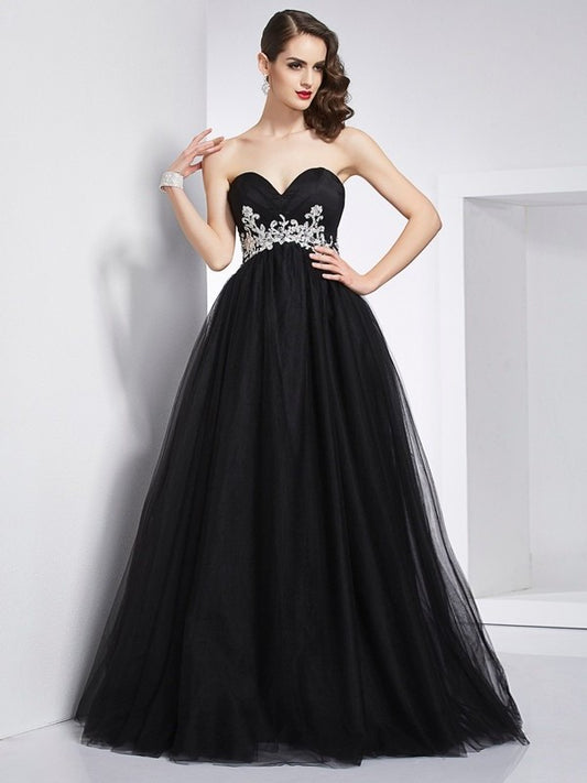 Ball Sleeveless Gown Long Sweetheart Applique Net Quinceanera Dresses