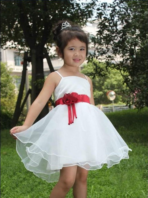 Straps Organza Short Hand-made Spaghetti A-line/Princess Flower Flower Girl Dresses