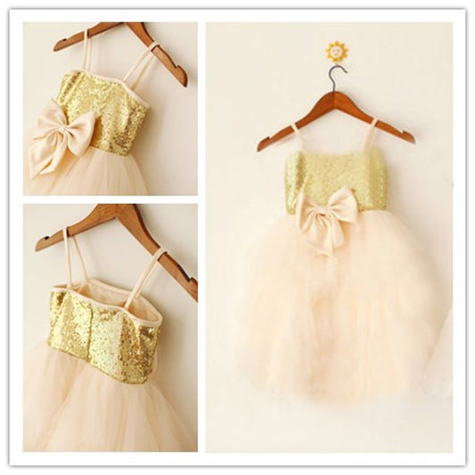 Long A-Line/Princess Sleeveless Straps Spaghetti Tulle Sequin Flower Girl Dresses