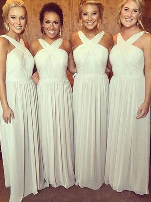 Sleeveless Floor-Length Halter A-Line/Princess Chiffon Bridesmaid Dresses