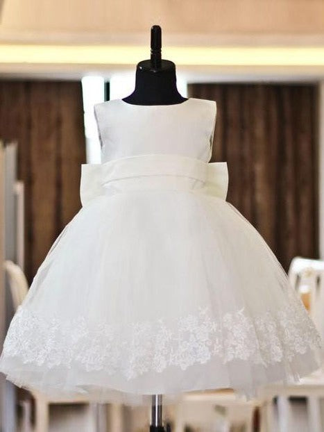 Sleeveless Long Lace Organza A-line/Princess Scoop Flower Girl Dresses