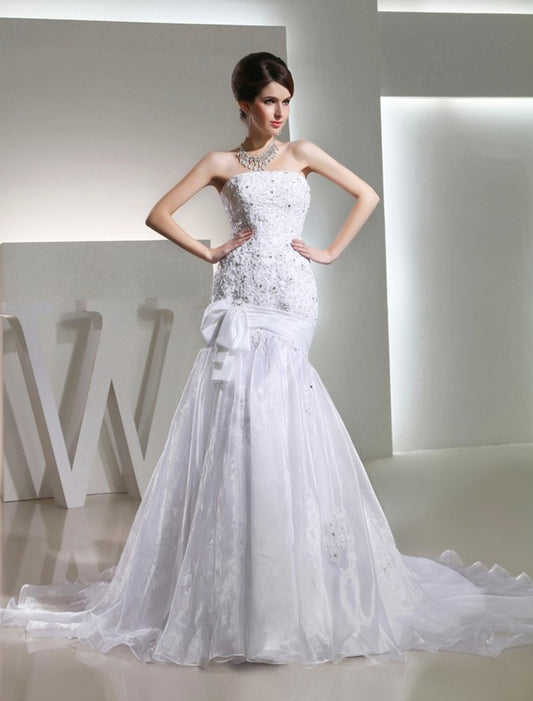 Trumpet/Mermaid Strapless Beading Long Sleeveless Organza Wedding Dresses