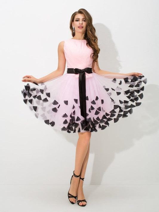 A-Line/Princess High Neck Bowknot Sleeveless Lizeth Homecoming Dresses Short Net Cocktail Dresses